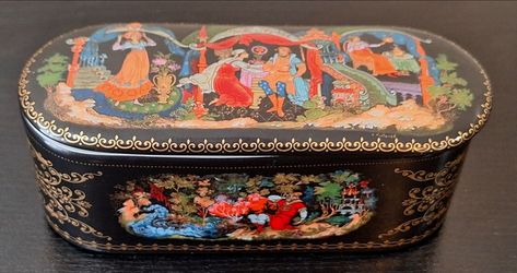 VINTAGE PALEKH PORCELAIN KEEPSAKE BOX - THE SCARLET FLOWER - MADE IN USSR