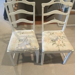 Wooden Antique Chairs With Seat Cushions, One Cushion Needs Repair