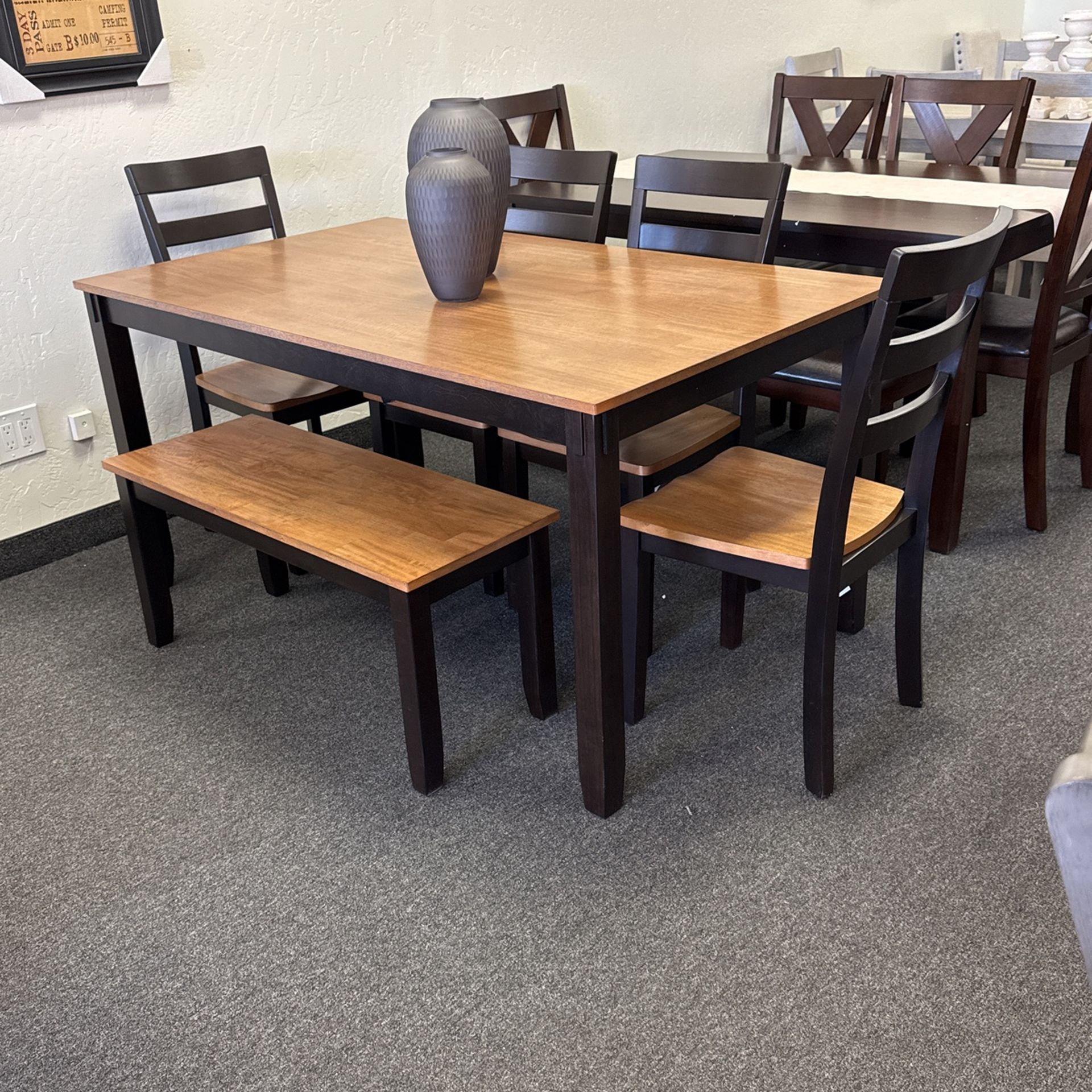 Black And Natural 2 Tone Dining Set With 4 Chairs And A Bench By Ashley Furniture