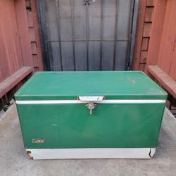 Vintage Classic Green And White Metal Coleman Cooler Chest 1970s