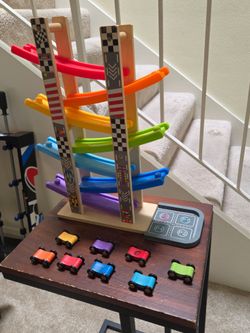 Wooden Ramp Racer Zig-Zag Car Track Tower Playset (Includes 8 Mini Cars)
