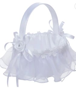 White Satin Flower Girl Basket