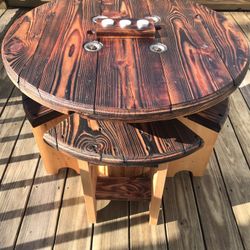  Table & Stools (Hand Made) Burned & Sealed