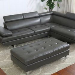 LEATHER GEL SOFA WITH OTTOMAN!!!TEXT 30777 TO 22462 FOR $50 DOWN!!!