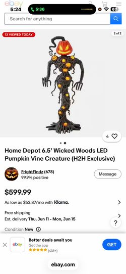 Home Depot 6.5' Wicked Woods LED Pumpkin Vine Creature (H2H Exclusive)