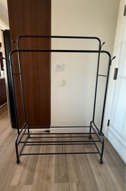 Black Metal Clothing Rack with 2 Hanging Bars & Shoe Shelves