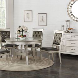 Brand New Silver & Grey 5pc Dining Table Set w Glass Top
