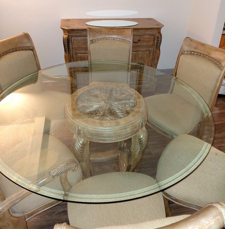 Collezione Europa Dining table with a glass top & carved pedestal base & Buffet
READ DESCRIPTION!