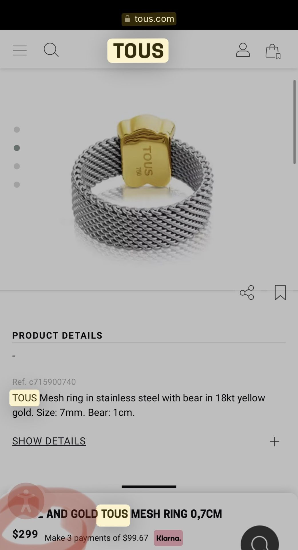 Authentic TOUS Jewelry Bracelet And Ring