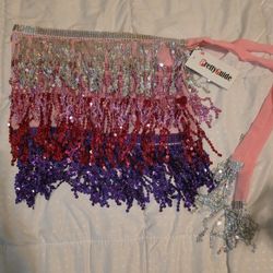 PINK MULTI-COLOR Scarf Belly Dance Hip Skirt 