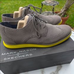 Men's Shoes Size 13 Mark Nason Lunargrand Wingtip shoes grey suede yellow size 13