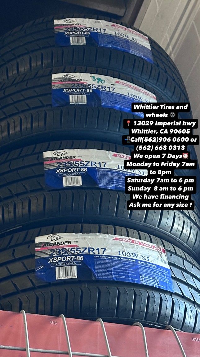 SET OF NEW TIRES, 235/55R17 103W XL , INCLUDING MOUNTING AND BALANCING. ASK ME FOR ANY SIZE OR BRAND, LLANTAS NUEVAS