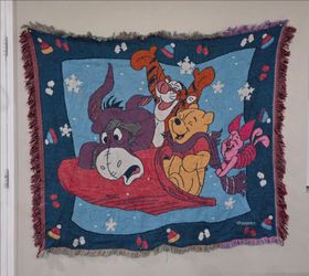 Vintage Disney Winnie the Pooh Woven Tapestry Trow Blanket 54"×49"