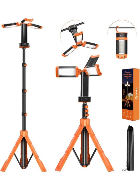 Saker Portable Camping Light with Stand 73inch 20000mAh Rechargeable LED Work Lights 800/3200 Lumen 4000/6500K with Detachable Tripod for Camping
