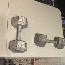 Set Of Two Metal 25 pound dumbbells 