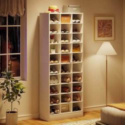 New White 10 Tier Shoe Rack with 30 Cubby Storage Shelves