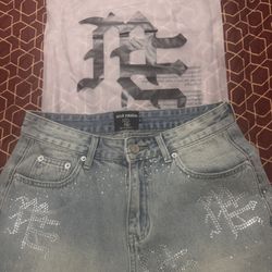 rhinestone emotion shorts blue