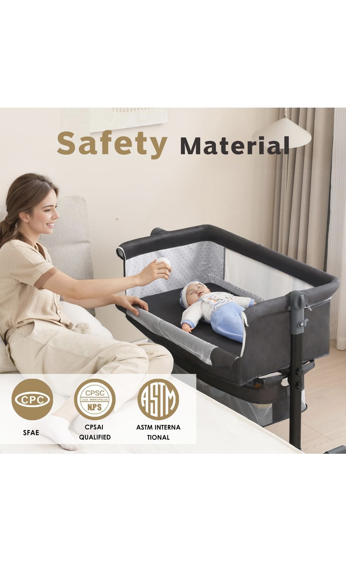 Bold Baby Bassinet, 4 in 1 Bassinet Bedside Sleeper with Mosquito Net,Baby Crib for Newborn, Quick Adjustable Height Bassinet Bedside Crib,Easy to Ass