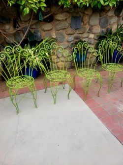 Vintage Wrought Iron Peacock Garden Chairs  4pcs 