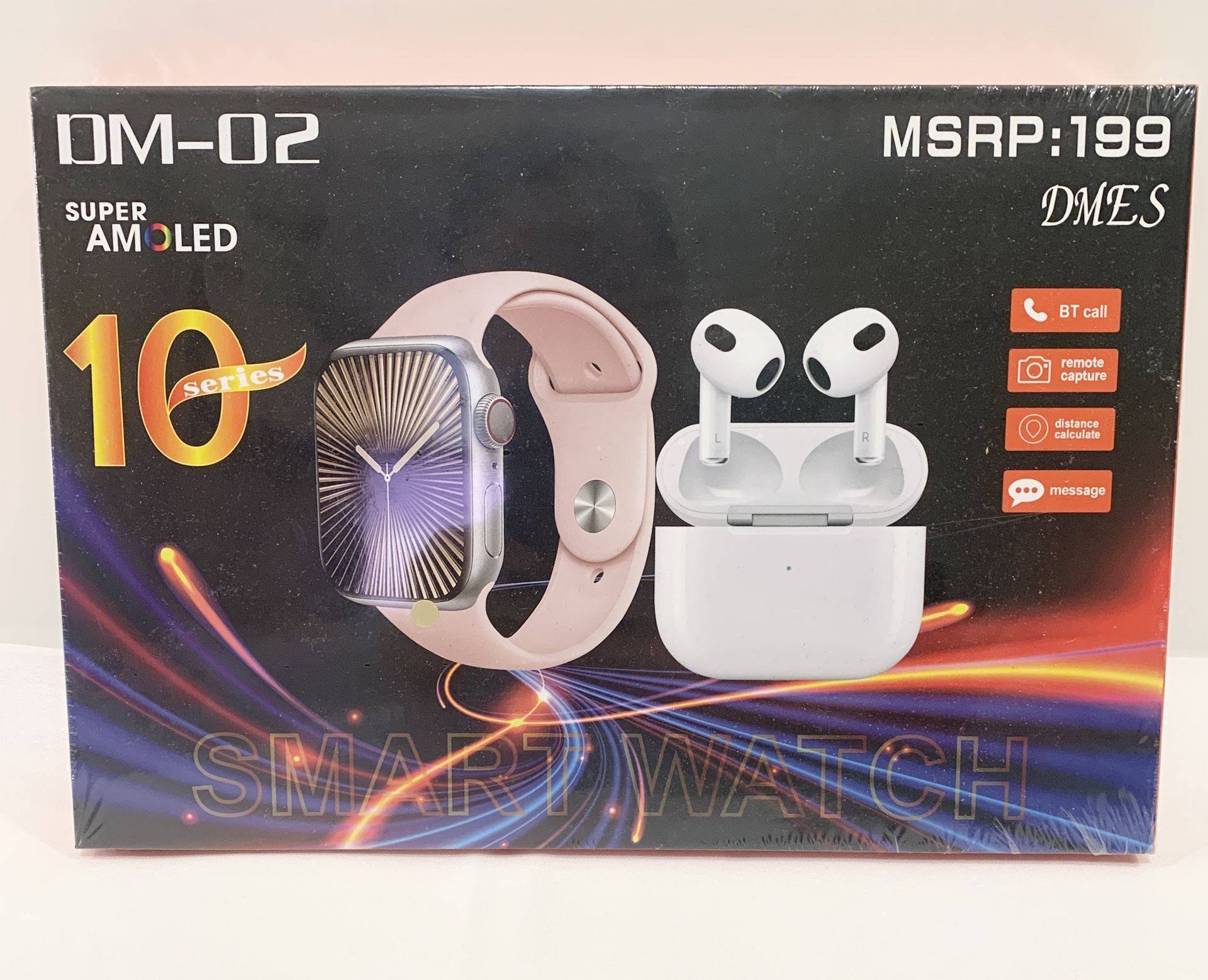 New DM-02 10-series Digital Smart Watch Earphones Pink Wireless Bluetooth Android MSRP $199
