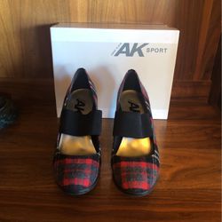 Anne Klein Red Plaid Heels Shoes Size 8 Women’s