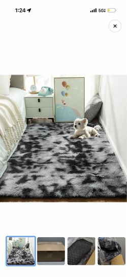 Ophanie Tie-Dyed Black&Grey Area Rugs for Bedroom Living Room, Fluffy Shag Fuzzy Carpet, Plush Shaggy Rug, 4x6 Indoor Carpet for Kids Boys Dorm Home D