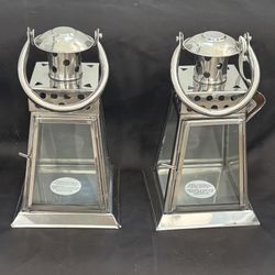 Pottery Barn La Mesa Small Nickel Lanterns set of 2 - brand new