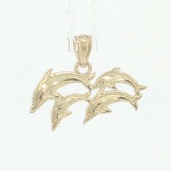 Woman’s Ladies 10k Yellow Gold 1/2” Inch Leaping Dolphin Pod Pendant for Necklace GP3137025