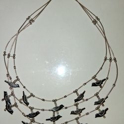 Vintage 3 Strand Sterling & Jet Fetish Necklace 