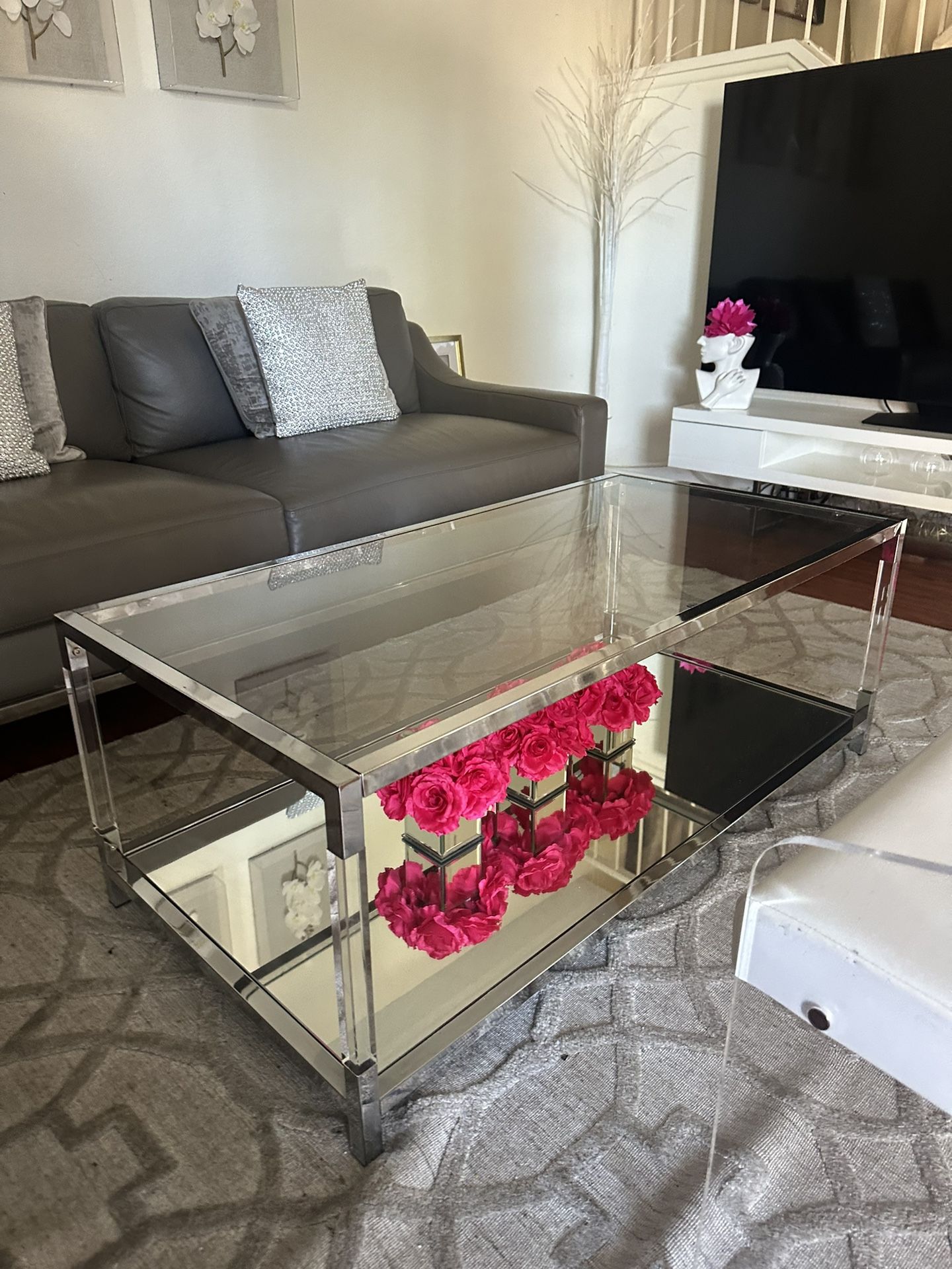 Contemporary Glass & Chrome Coffee Table – $250