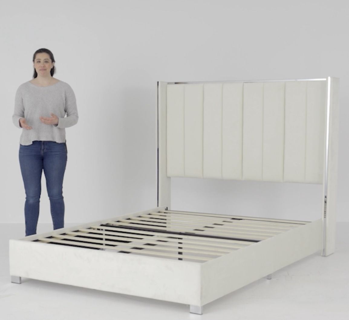Bed Frame King White And Silver 