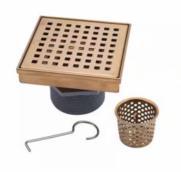 Designline 4 in. x 4 in. Stainless Steel Square Shower Drain with Square Pattern Drain Cover in Champagne Bronze