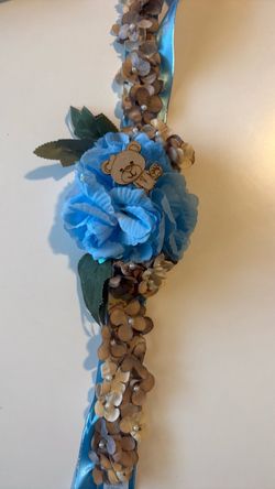 Baby Boy Floral Sash with Bear Charm