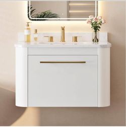 LIKIMIO 30" Floating Bathroom Vanity with Sink, Stone Top, 1 Drawer, Wall Mounted Bathroom Cabinet🌱
