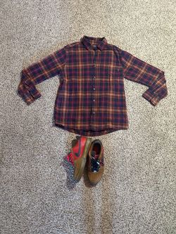 Plaid Flannel Button-Up Shirt & Nike Shoes