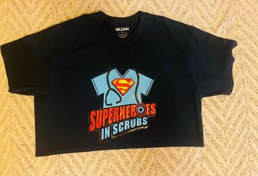 Custom superheroes in scrubs shirts