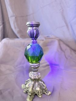 Ornate Silver Candlestick with Crystal Ball