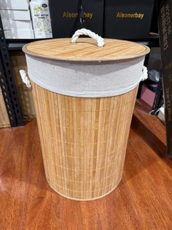 Home Basics Foldable Bamboo Laundry Basket Hamper (Round, Natural)