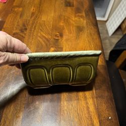 Vintage Hull Pottery USA F469 Rectangular Bowl Planter Green Brown Glaze