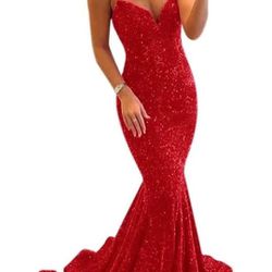Red Sequin Prom Dresses 2024 Mermaid Homecoming Dress High Split Formal Party Evening Gowns for Women

