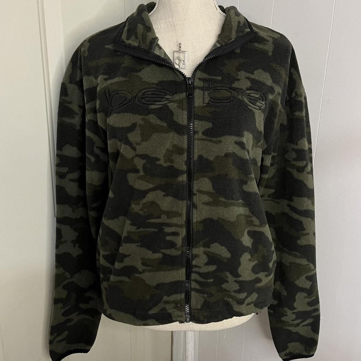 Green Camo Fleece Bebe Zip Up Jacket Size Small