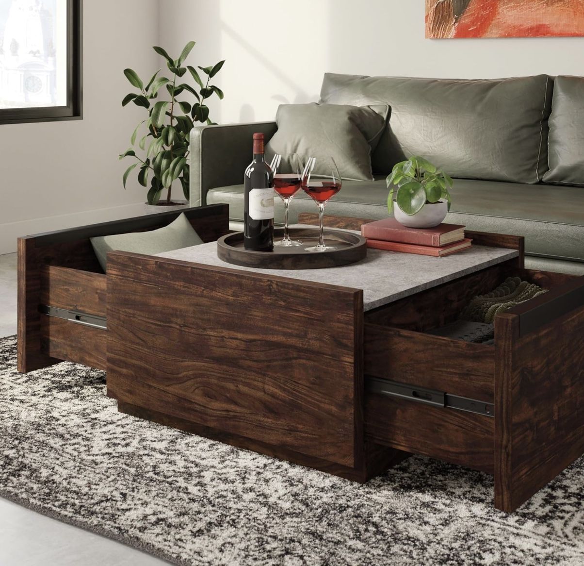 Sauder Manhattan Gate Modern Square Coffee Table, Rich Walnut Finish