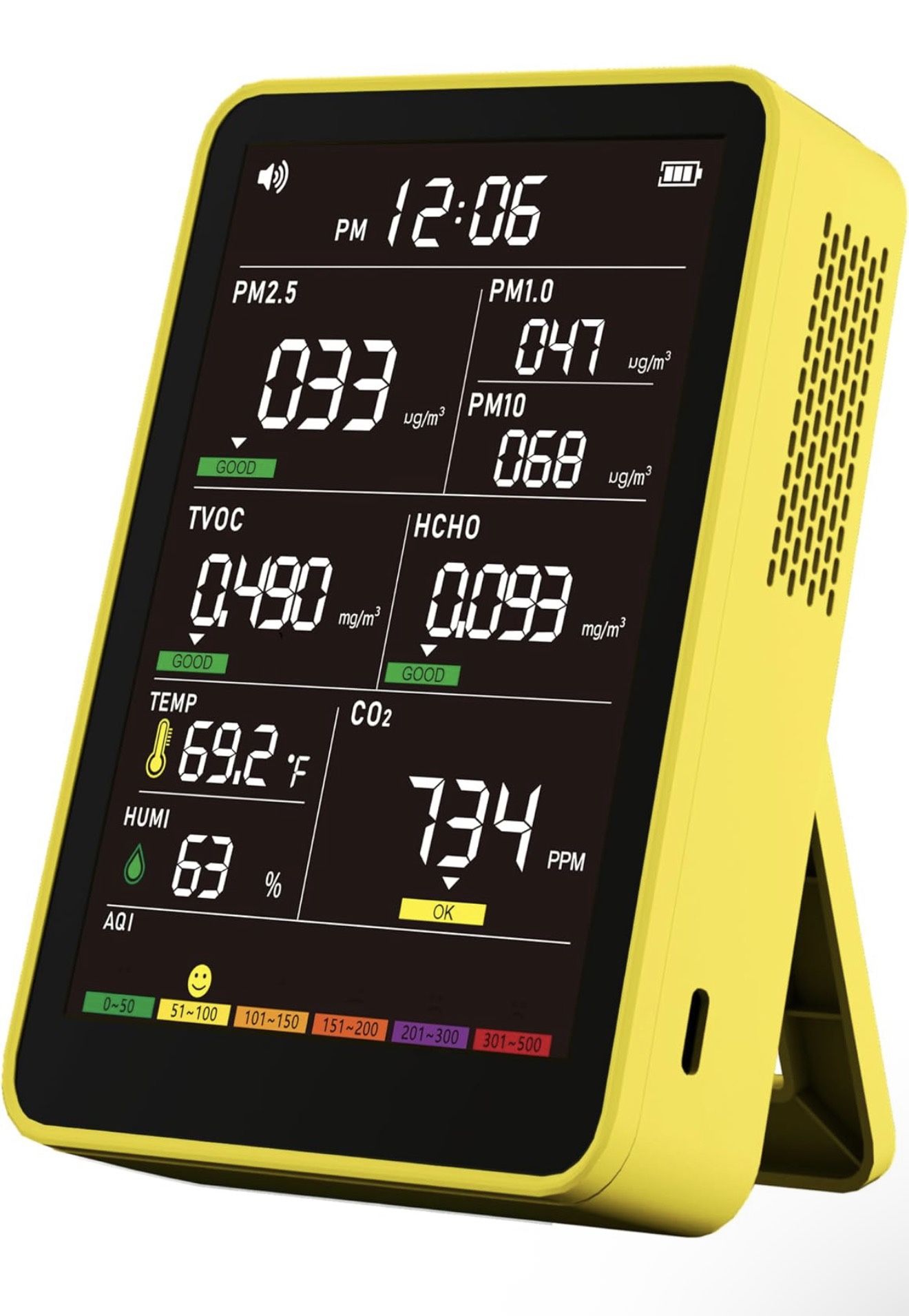 Professional Indoor Air Quality Monitor with AQI Beep Alarms, Portable Real-Time Detector for Home Cars Plants and Pets