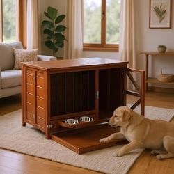 Solid Wood Dog Crate Furniture Foldable Indoor Kennel for Small Medium Dogs Portable Pet Cage Easy Assembly
