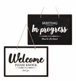 Meeting in Progress Door Sign, Double Sided 12x8 Wood for Office double sided do not disturb