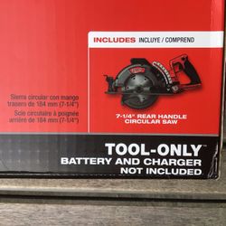 Milwaukee M18 FUEL Rear Handle Circular Saw 7-1/4”. Brand NEW.  Tool Only. NUEVO 