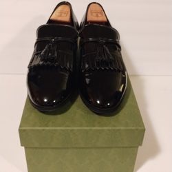 Authentic Men's Gucci Black Patent Leather Tassel Loafers 714681 Size 12. 