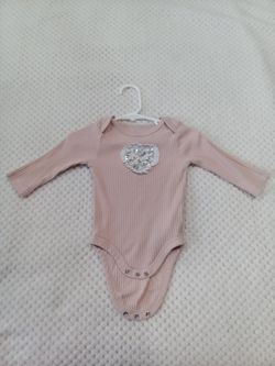 Baby Girl Long Sleeve Onesie Bling Heart Aplique