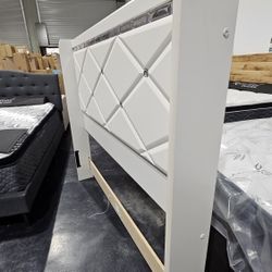 New White Mirrored Queen Headboard 