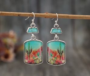 Desert Cactus Scene Drop Earrings
